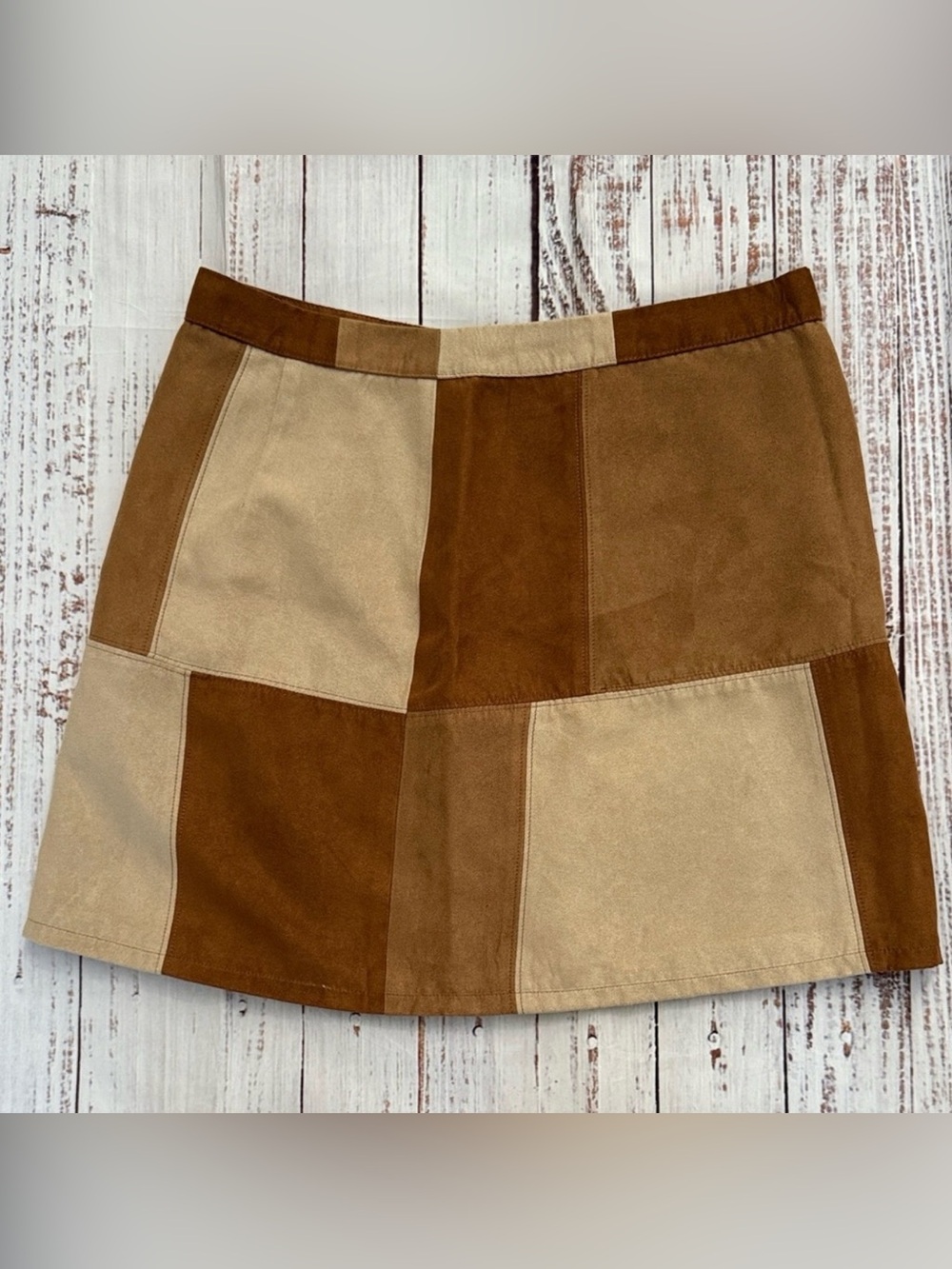 Hollister Patchwork Brown & Tan Faux Suede Mini Skirt Medium
